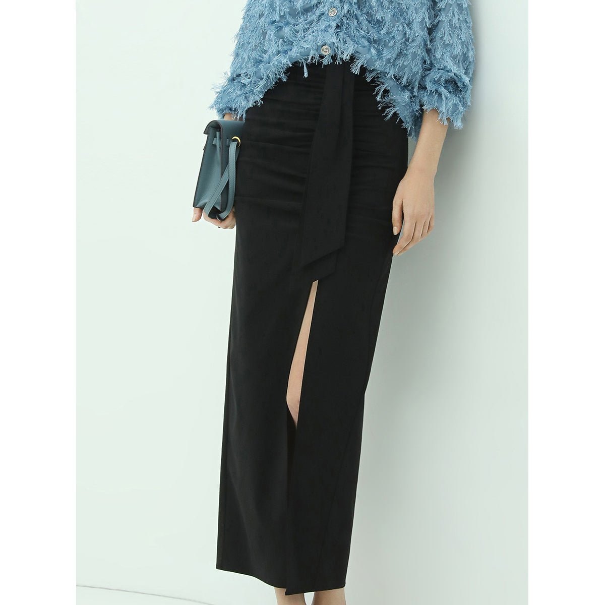Black Wrap Skirt Side Slit
