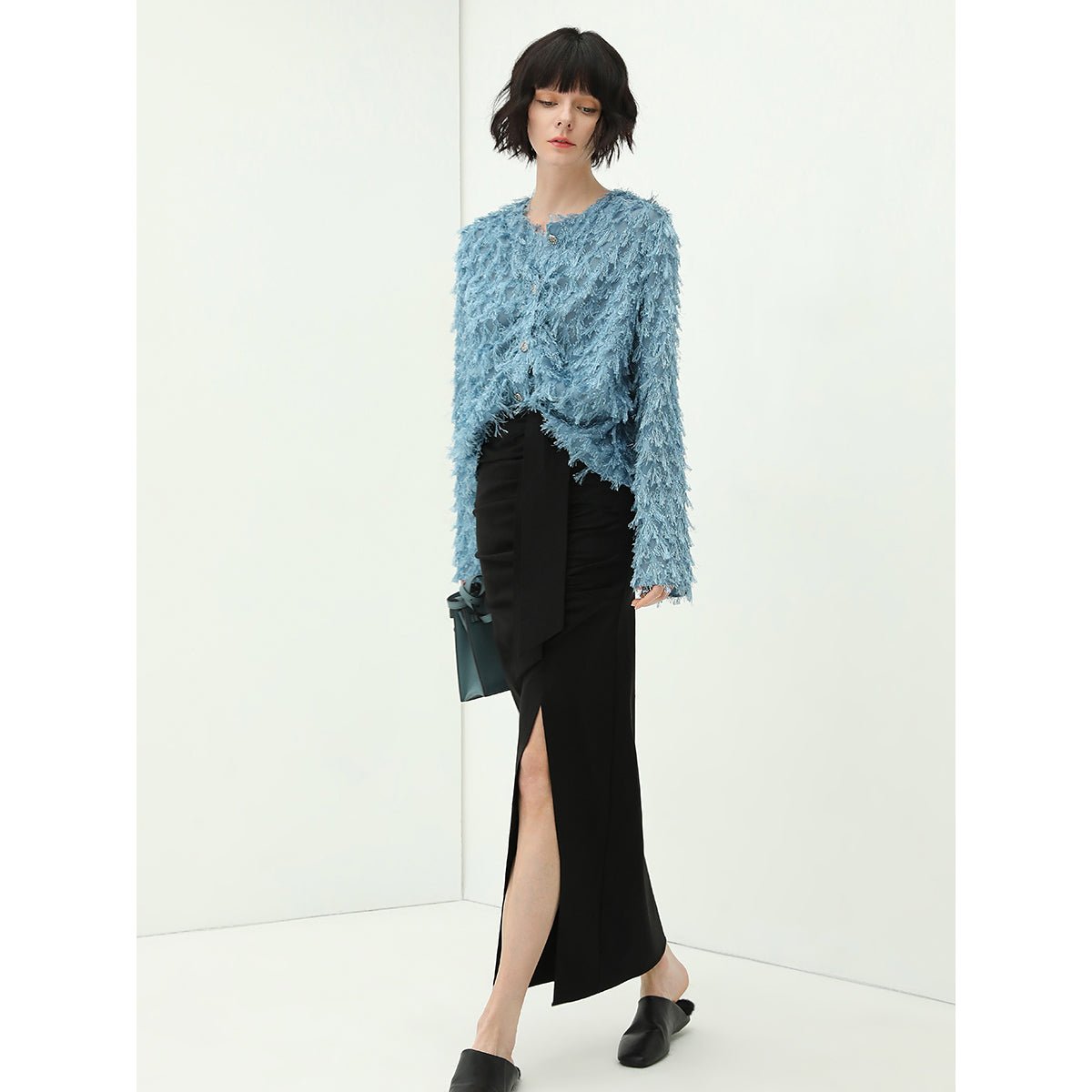 Black Wrap Skirt Side Slit