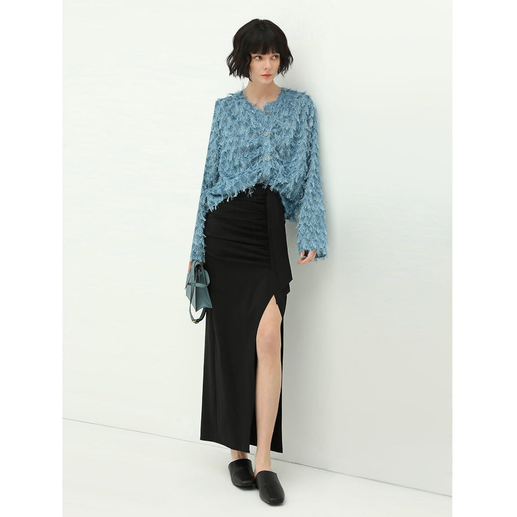 Black Wrap Skirt Side Slit
