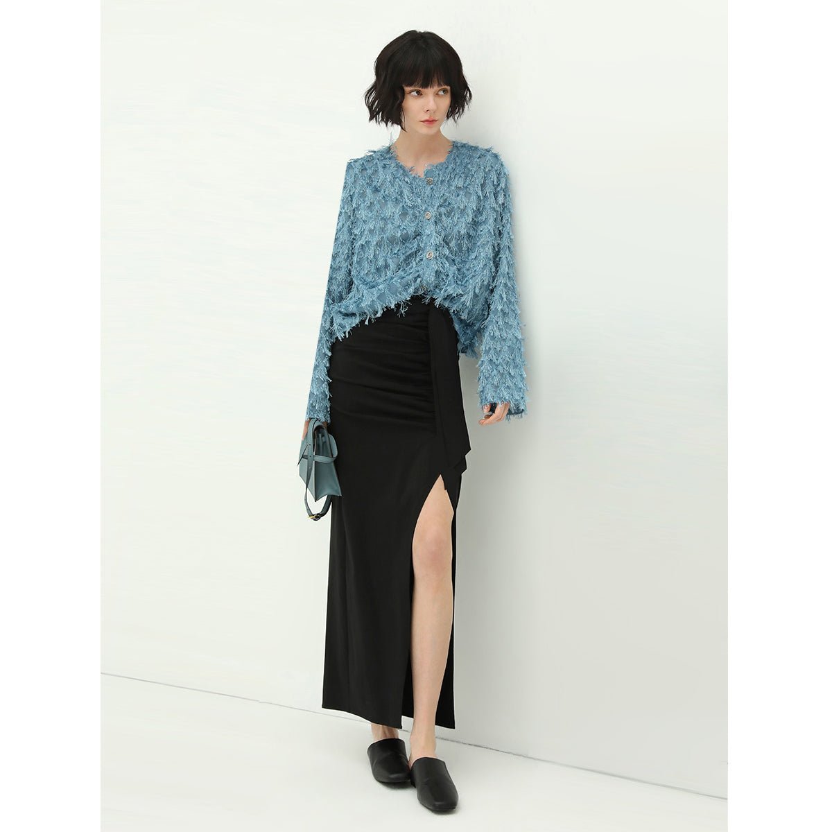 Black Wrap Skirt Side Slit