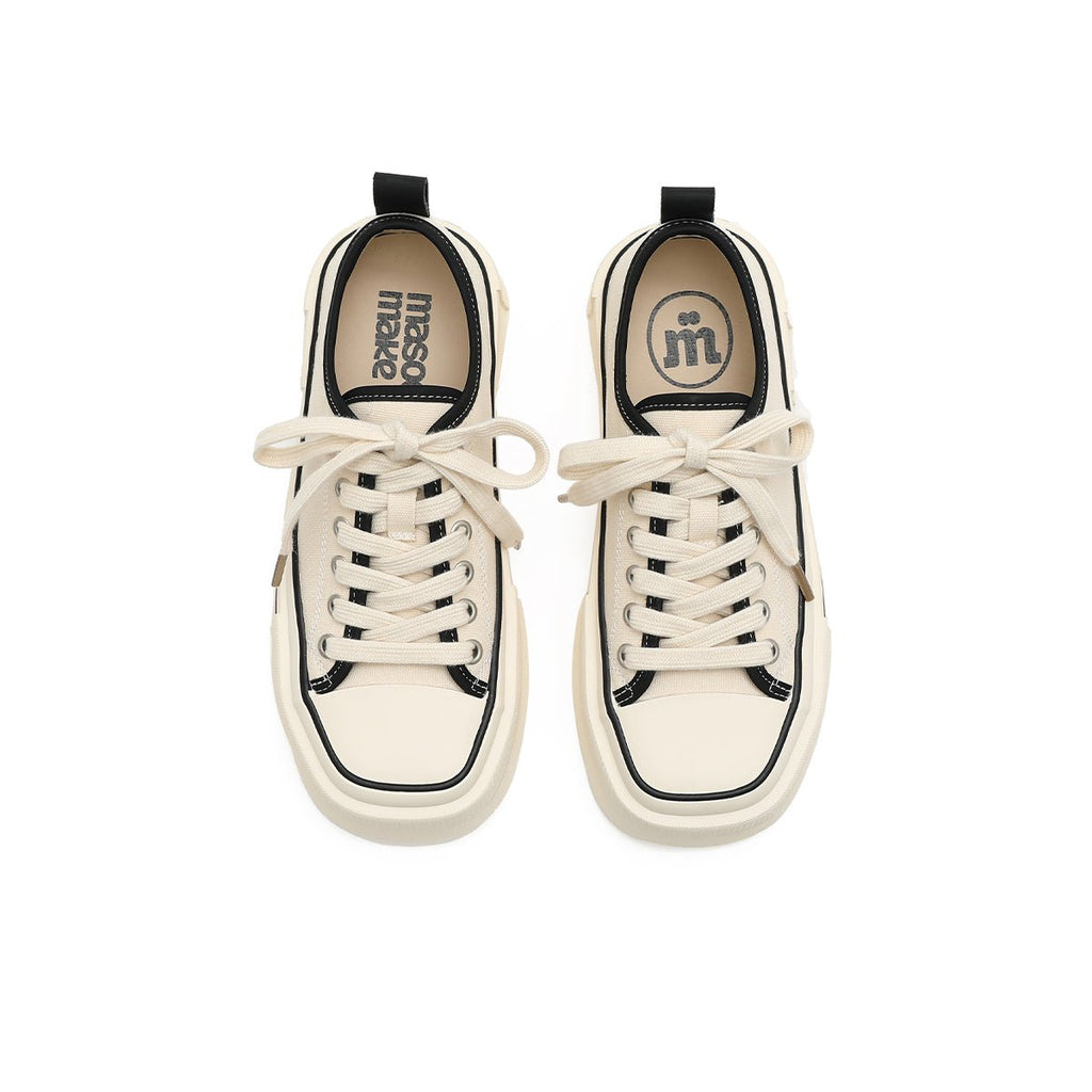 Women's Platform Canvas Low-Top Sneakers – Beige