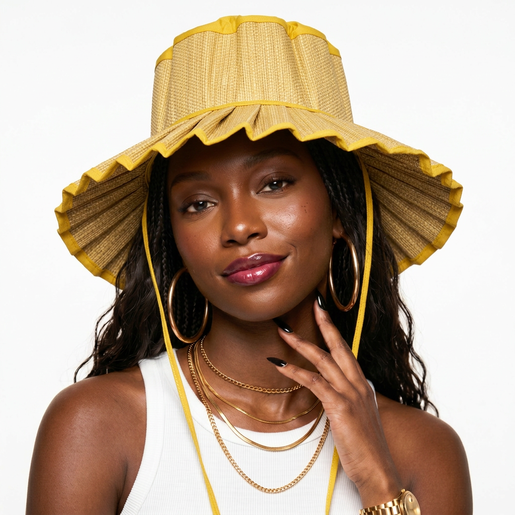 Pleated Straw Sun Hat